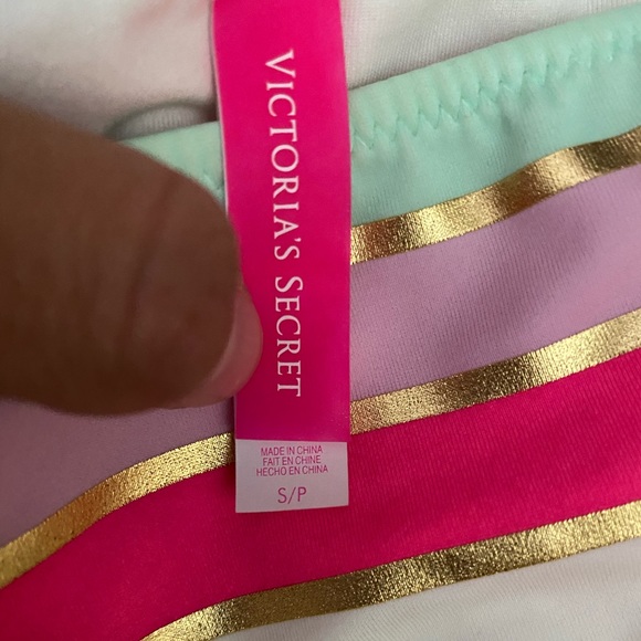 Victoria’s Secret gold& colors striped Swim Bottom ruched - Picture 6 of 6